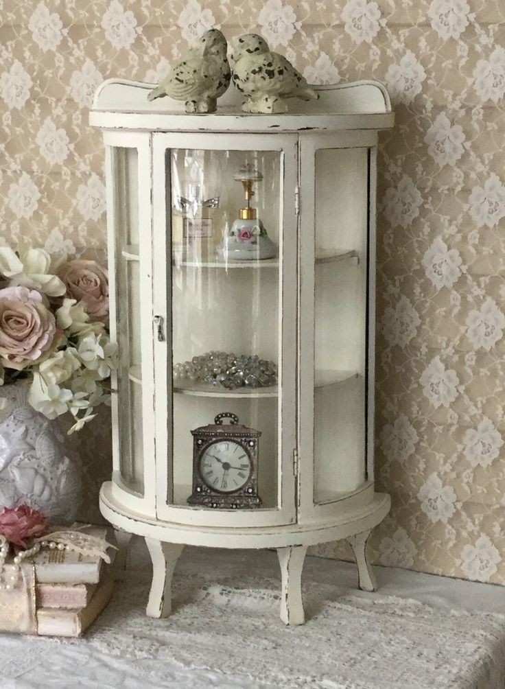 Shabby curio cabinet table top curio glass cabinet stand