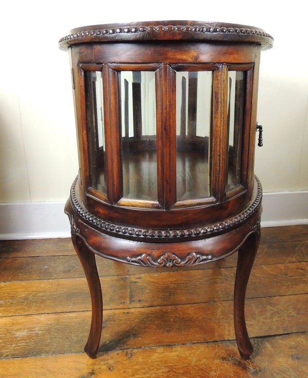 Walnut glass curio cabinet table ebth 2