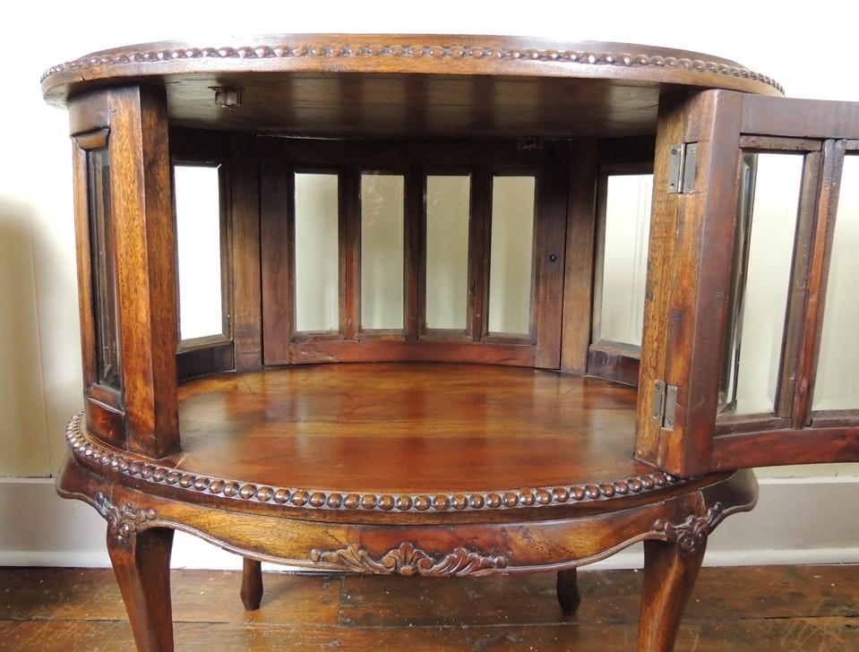 Walnut glass curio cabinet table ebth 3