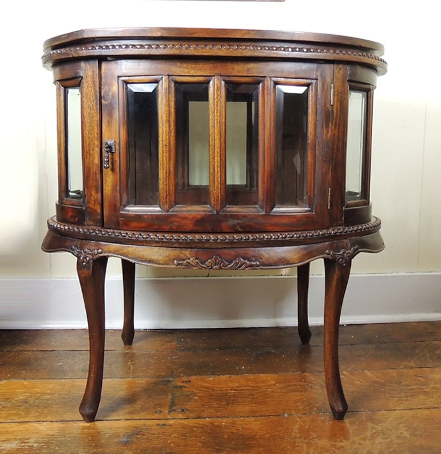Walnut glass curio cabinet table ebth
