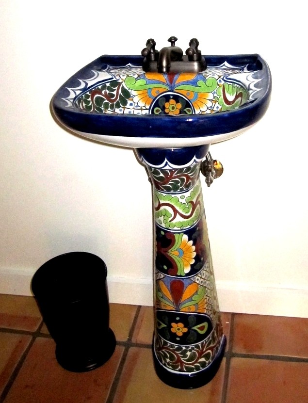 Mexican talavera pedestal sink girasoles 3