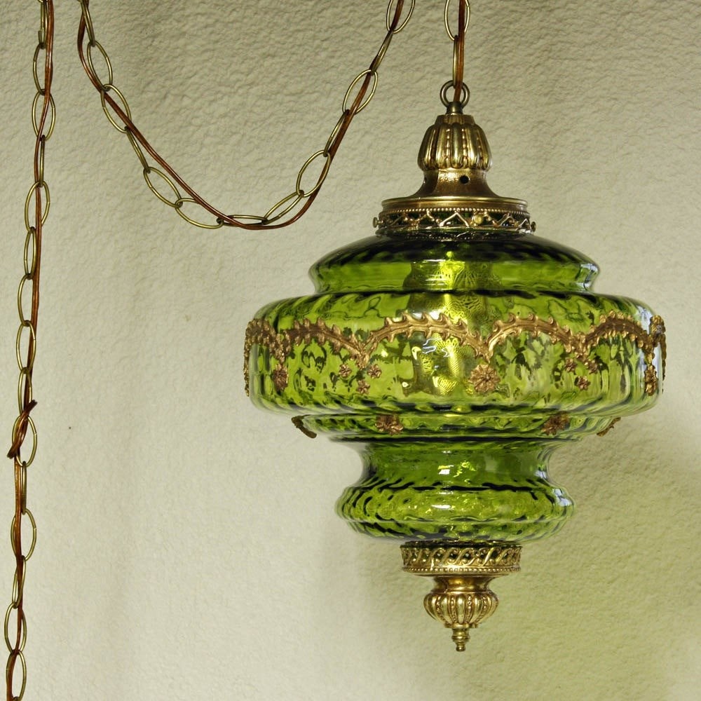 Vintage hanging light hanging lamp green globe chain