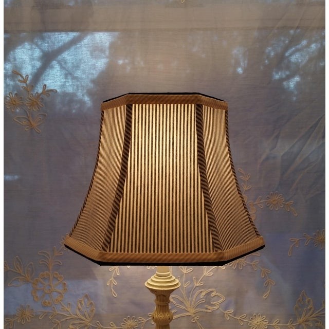 Lampshade navy blue and white ticking stripe hexagon bell