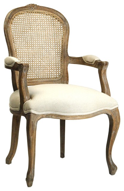 Lyon french country cane back linen dining arm chair 1