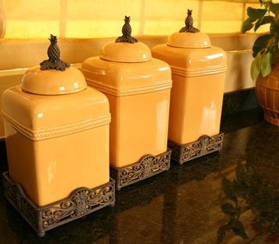 Mustard yellow pineapple top kitchen pineapple canister