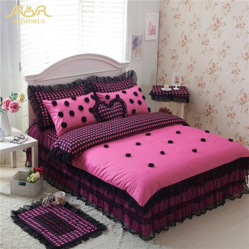 Romorus 100 cotton black polka dot bedding sets 4 for