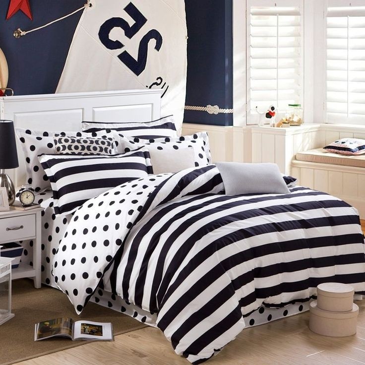 Trendy black and white rugby stripe and polka dot print