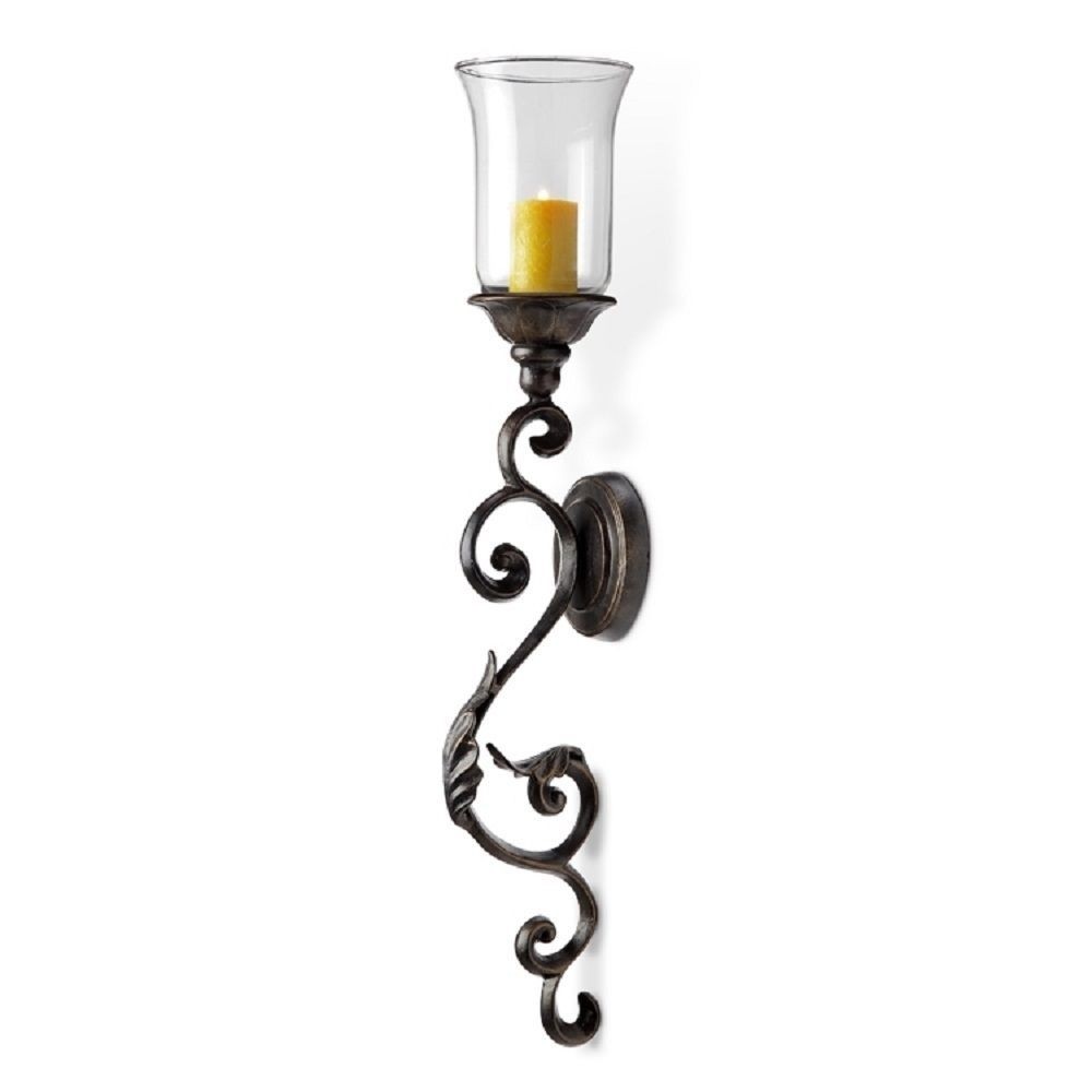 Tuscan scroll leaf wall sconce candleholder hurricane