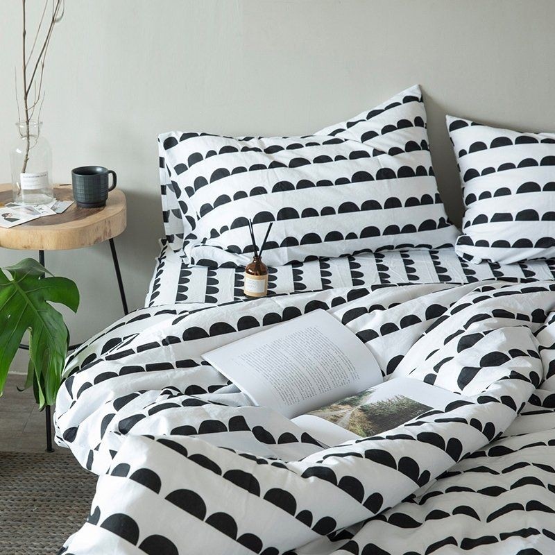 Unique black and white semicircle polka dot and striped
