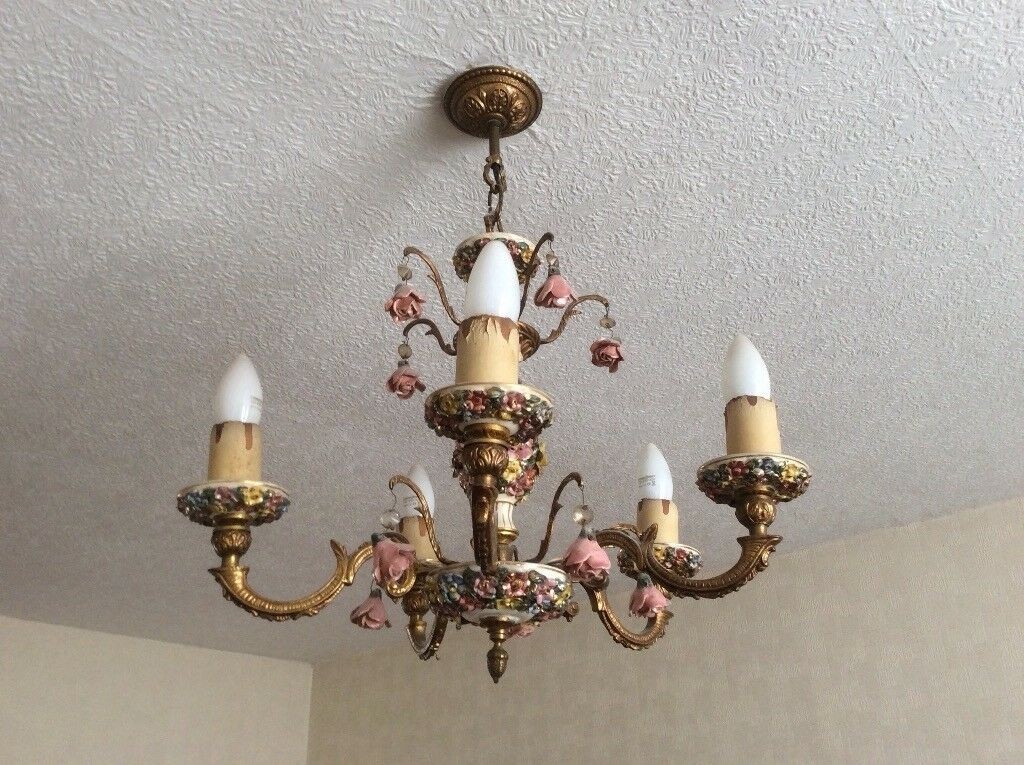 Vintage capodimonte style chandelier and matching lamp