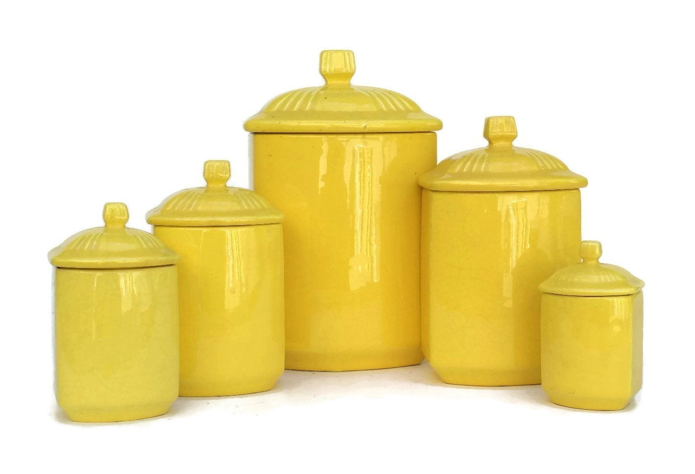 Vintage french yellow kitchen canister set