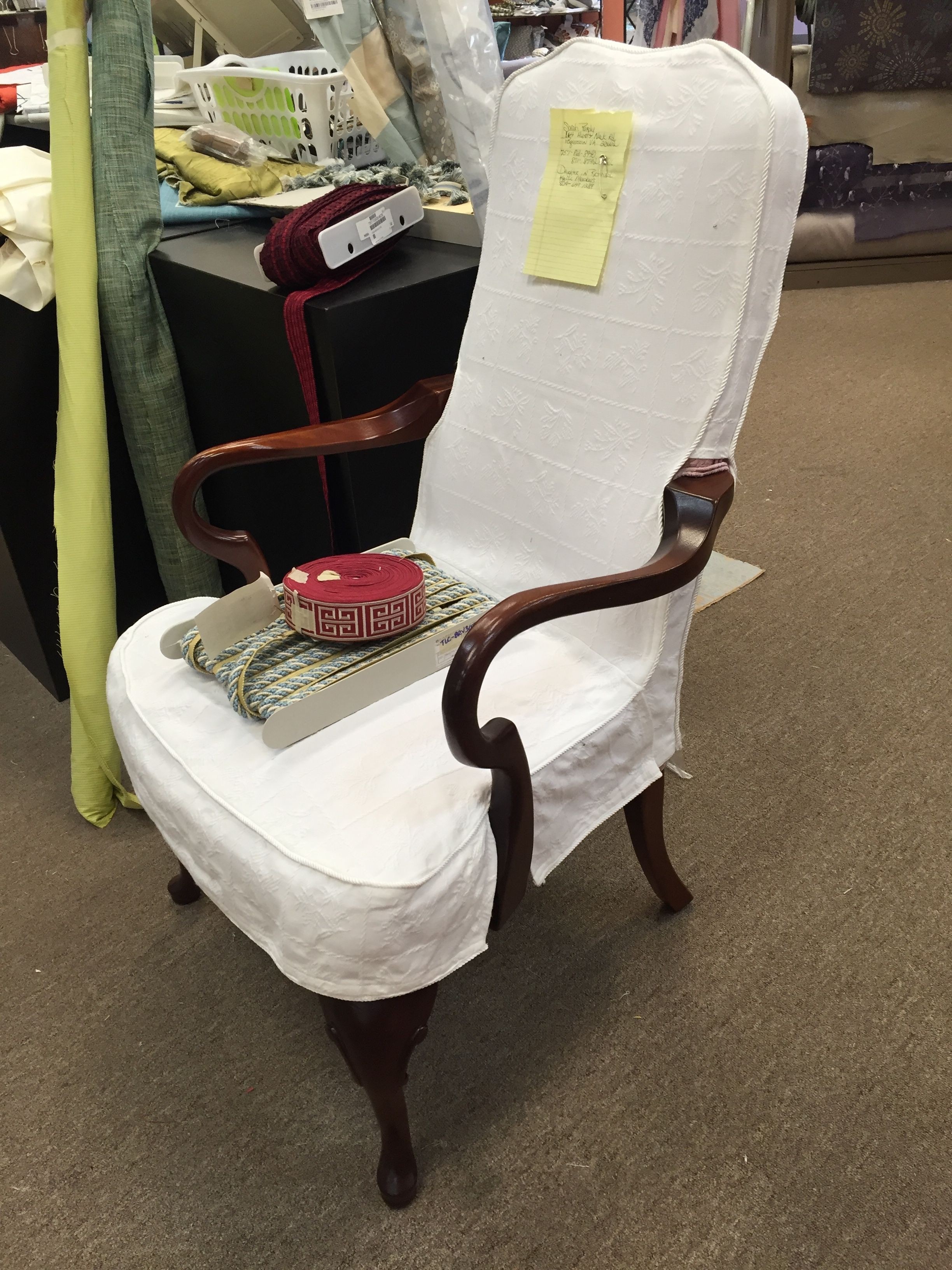 White Slipcover on Classic Queen Anne Chair
