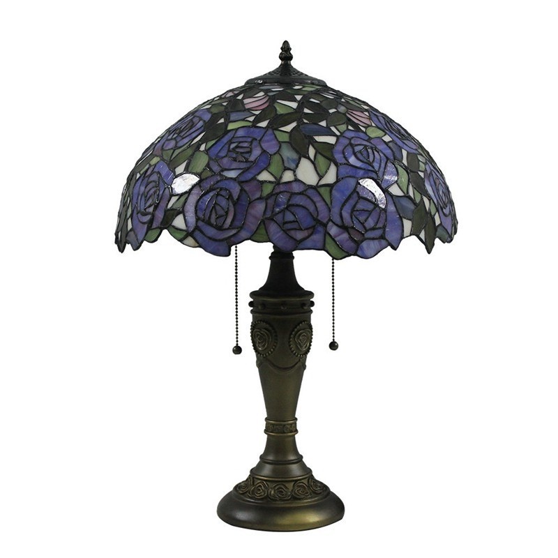 16 inch european retro tiffany table lamp with purple rose