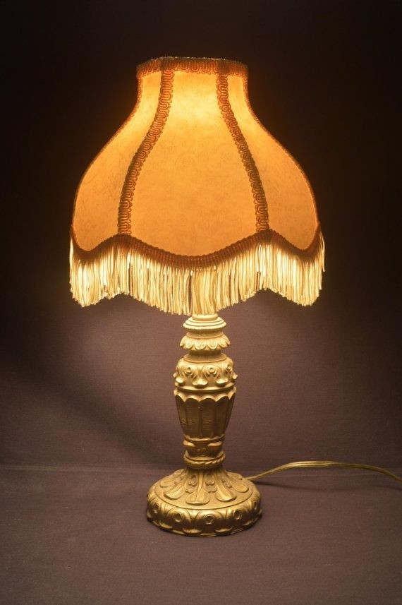 Antique table lamp cast metal reproduction tassel shade