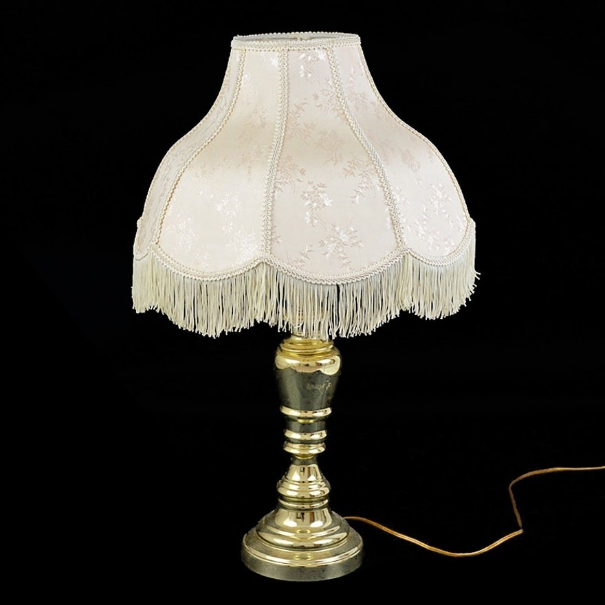 Brass table lamp with fringe shade ebth