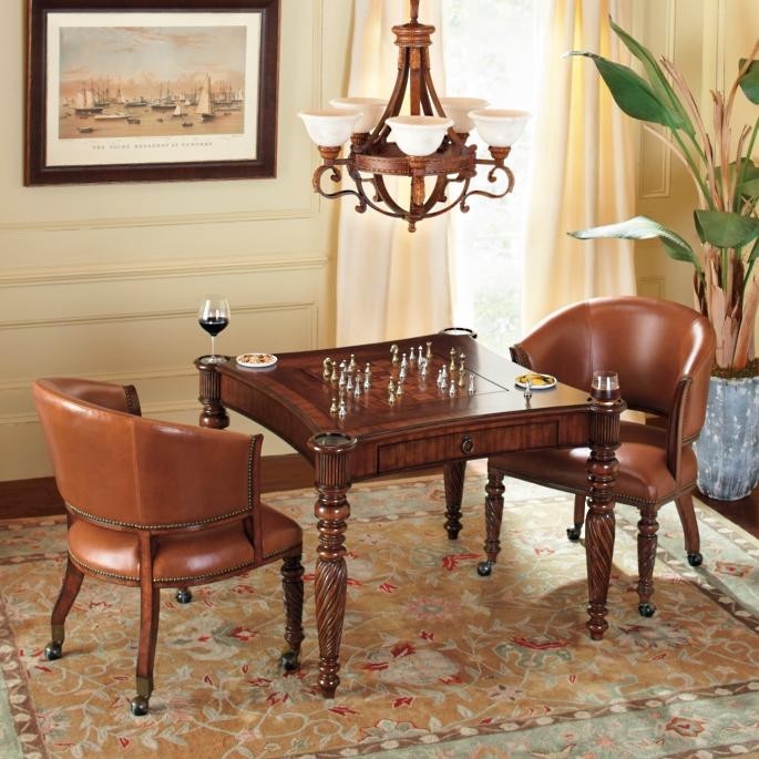 Classic mandalay wooden chess table with leather chairs