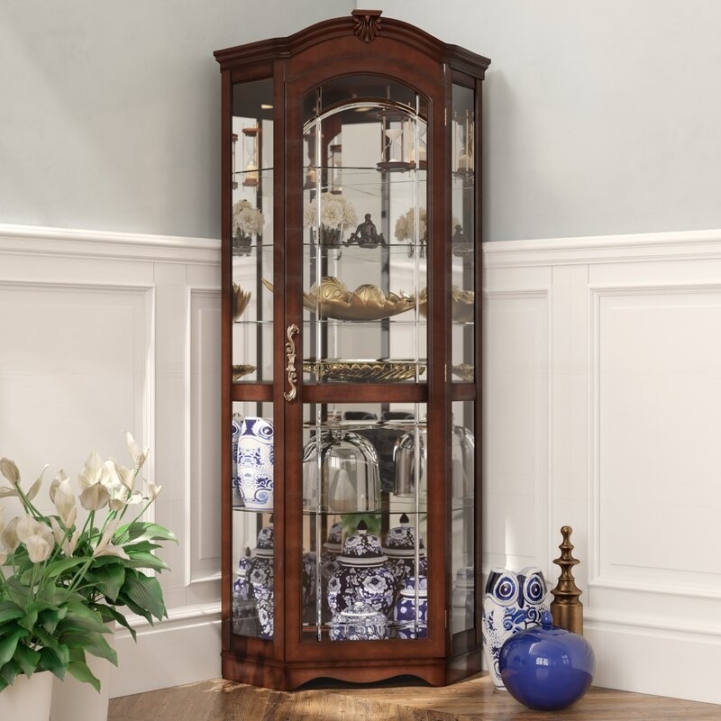 Darby home co purvoche lighted corner curio cabinet