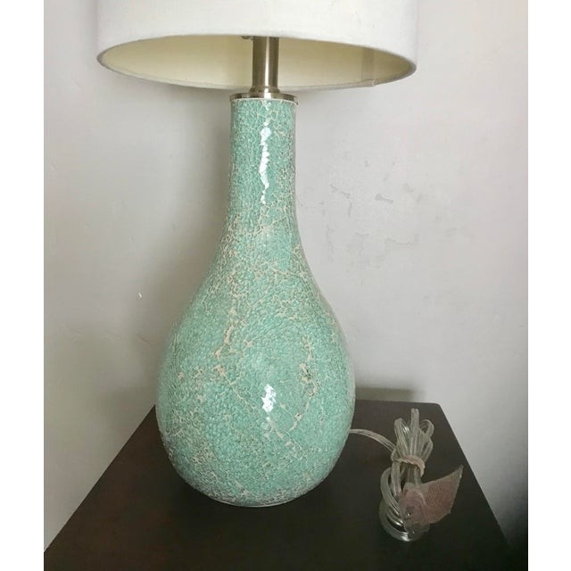 Modern sea foam green crackled glass table lamp chairish