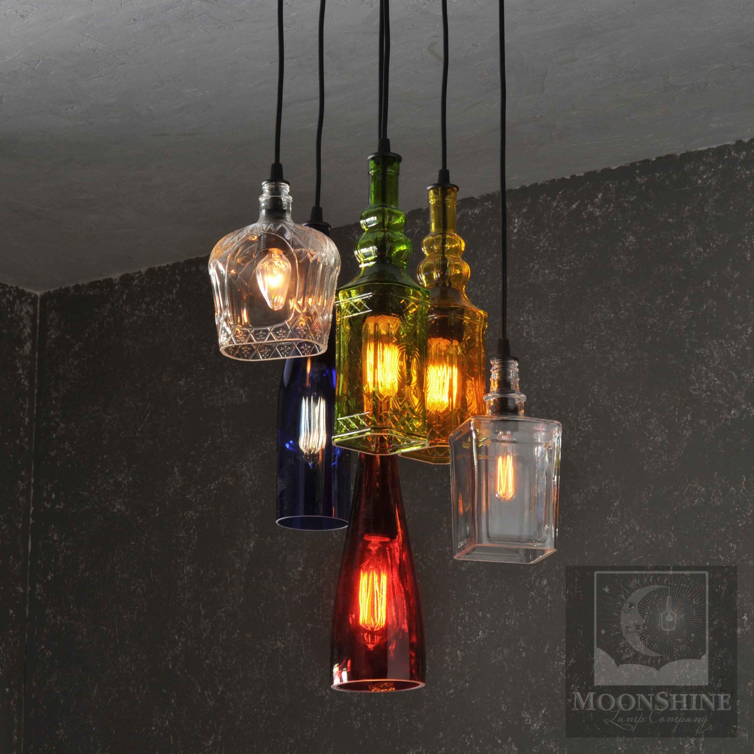 The glendora colored glass bottle round chandelier for
