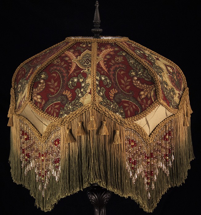 Victorian lamp shade paisley damask burgundy gold green 1
