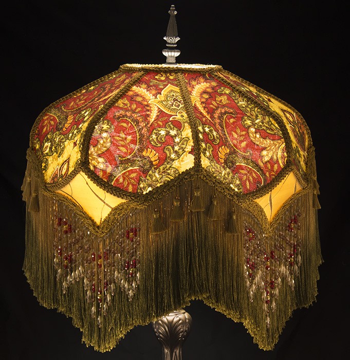 Victorian lamp shade paisley damask burgundy gold green 3