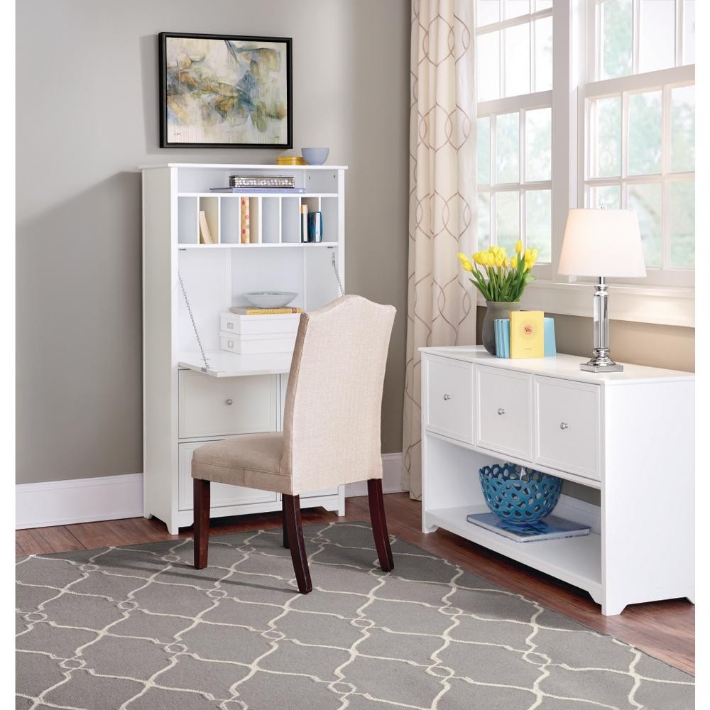 Bright White Solid Wood Secretary Desk Setup