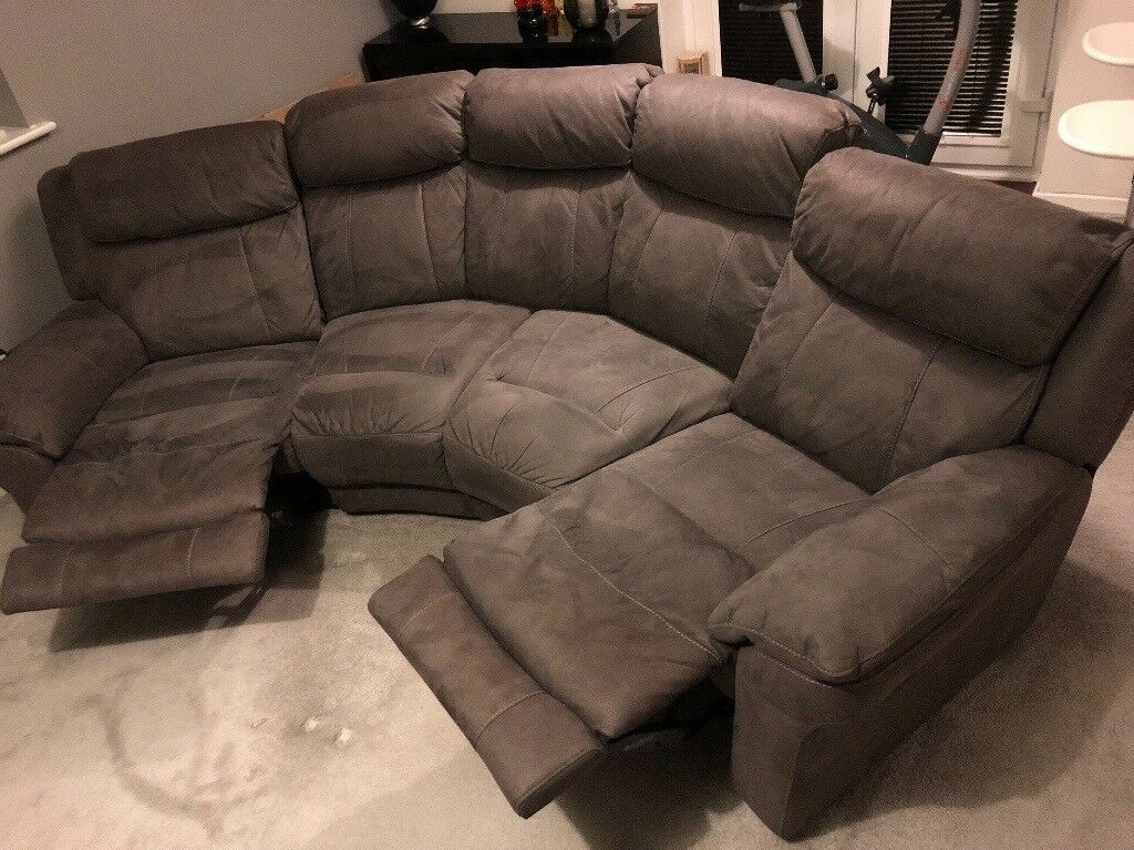 Dfs curved sofa double recliner and storage footstool in