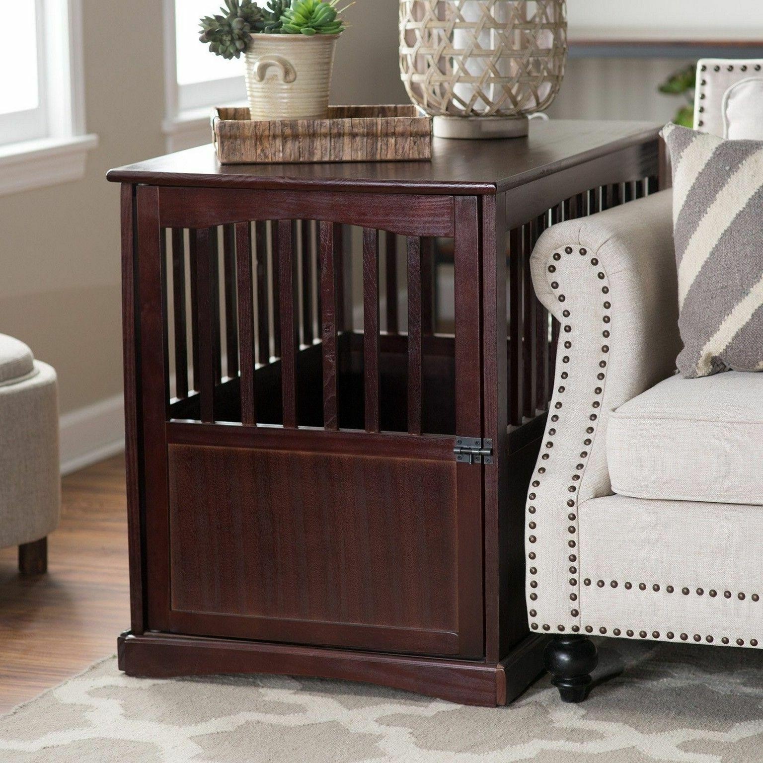 Dog pet crate indoor wooden end table nightstand