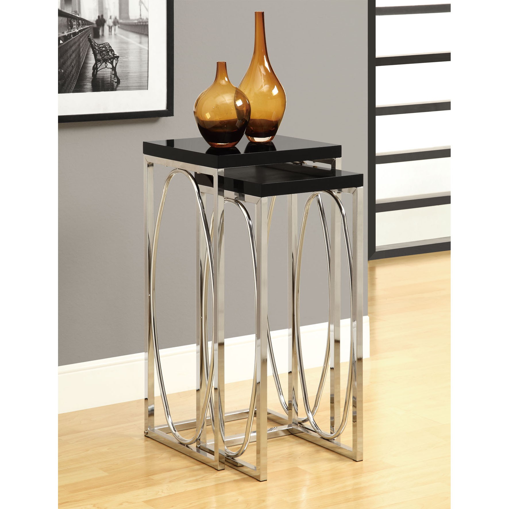 Glossy black chrome metal 2 piece plant stand set free