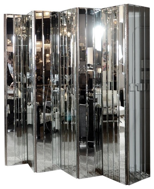 Ultra chic modernist 6 paneled mirrored screen modern