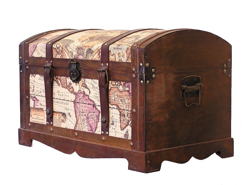 Victorian old world map medium wood storage trunk wooden