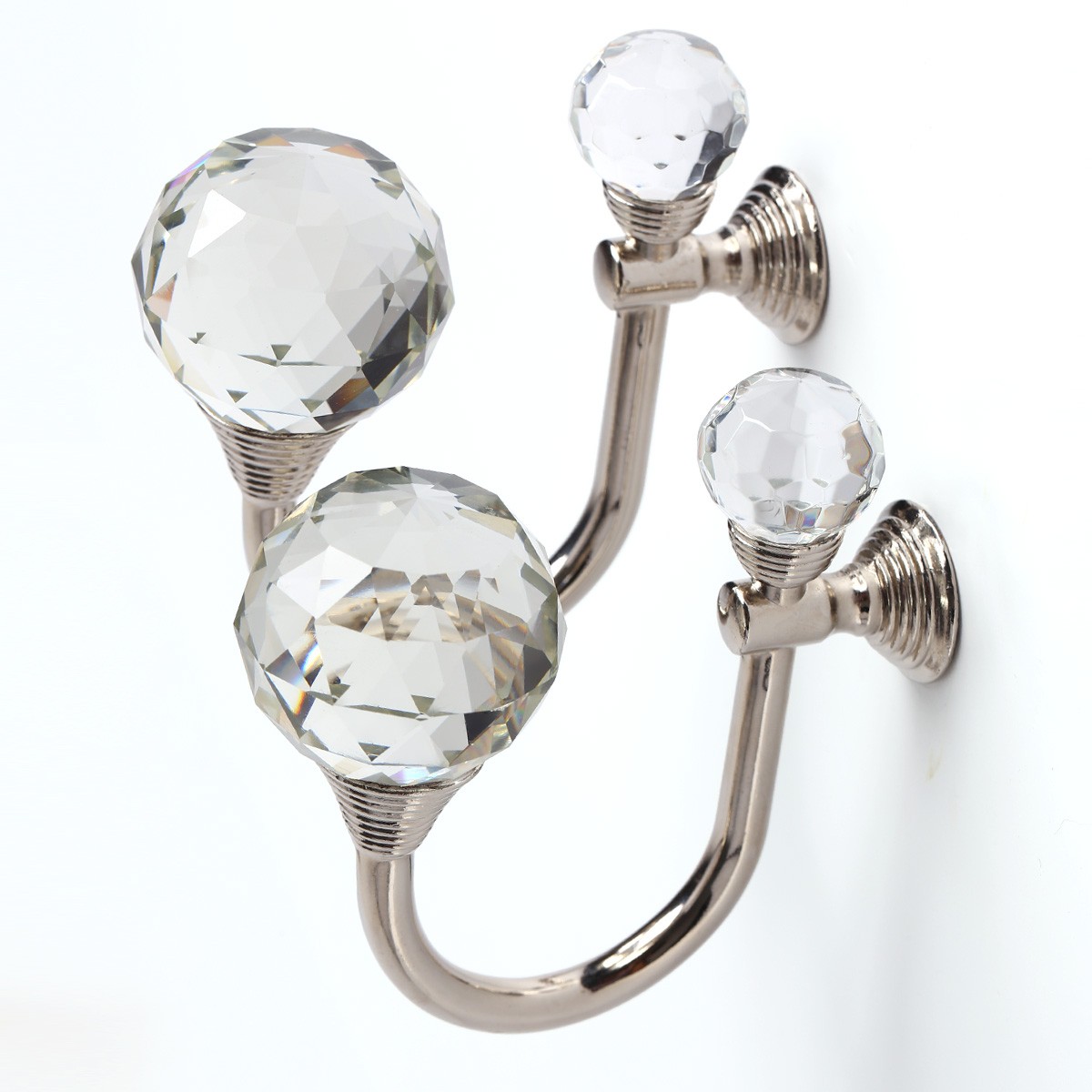 2x alloy silver round crystal wall coat hook tieback 1