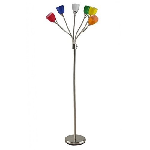 Brushed nickel 6 head multi colored glass adjustable 1