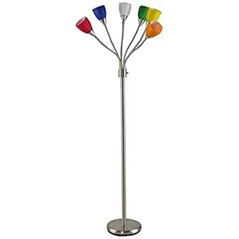 Brushed nickel 6 head multi colored glass adjustable
