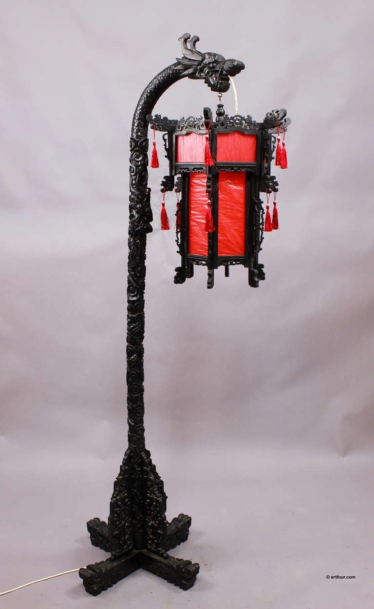 Carved wood chinese dragon floor lamp ca 1920 at 1stdibs