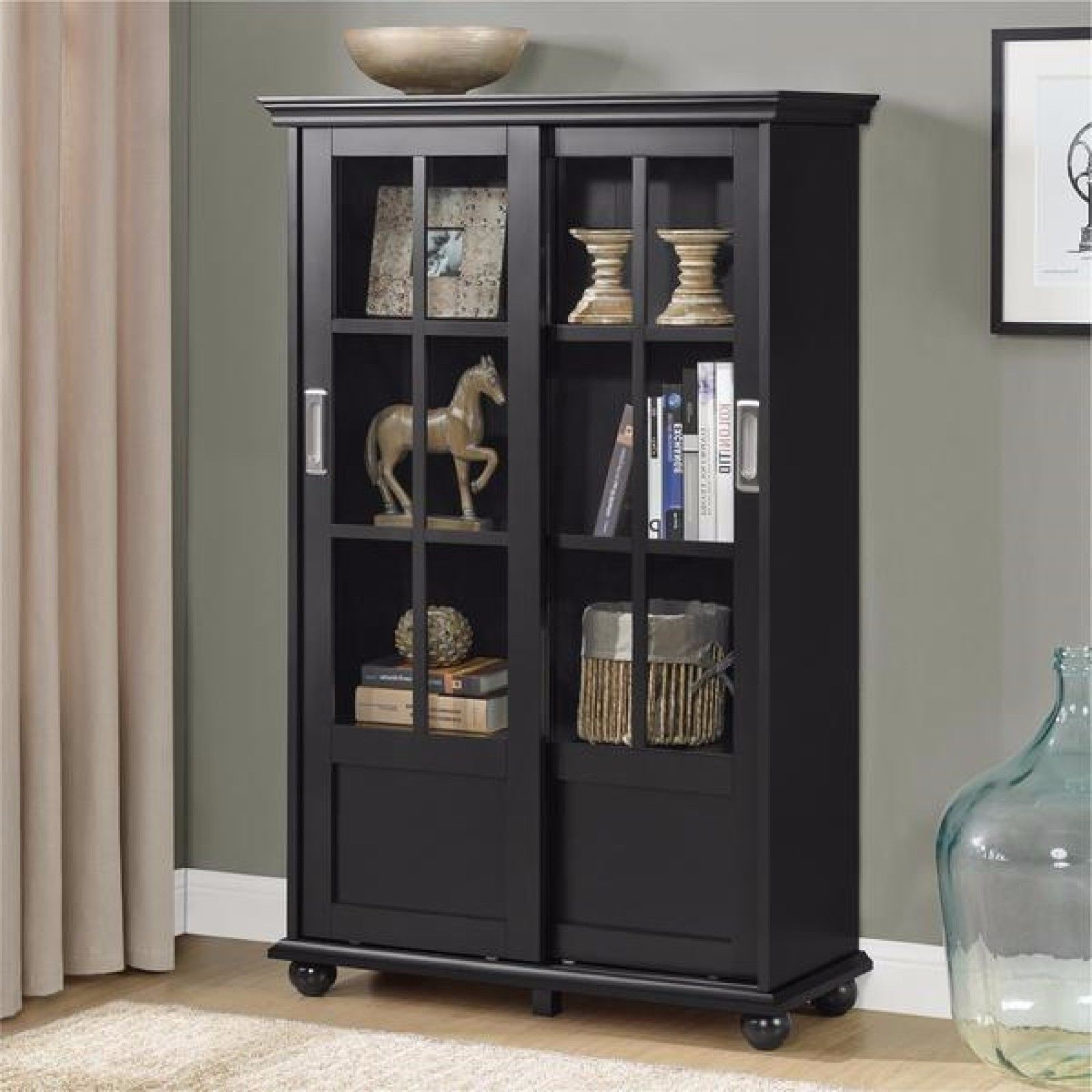 Glass display cabinet bookshelf w sliding glass doors