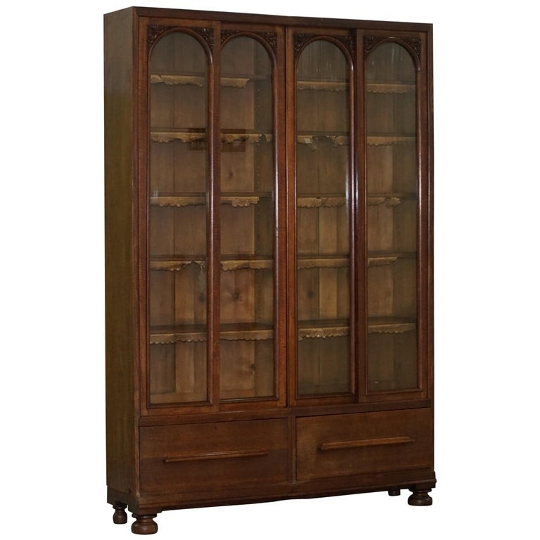 Huge tall solid english oak victorian library sliding 5