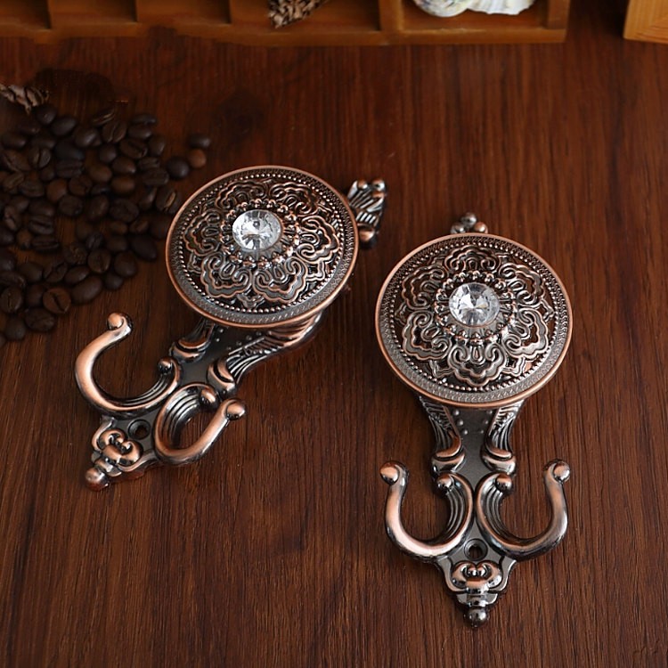 Rustic crystal metal wall hooks antique bronze decorative