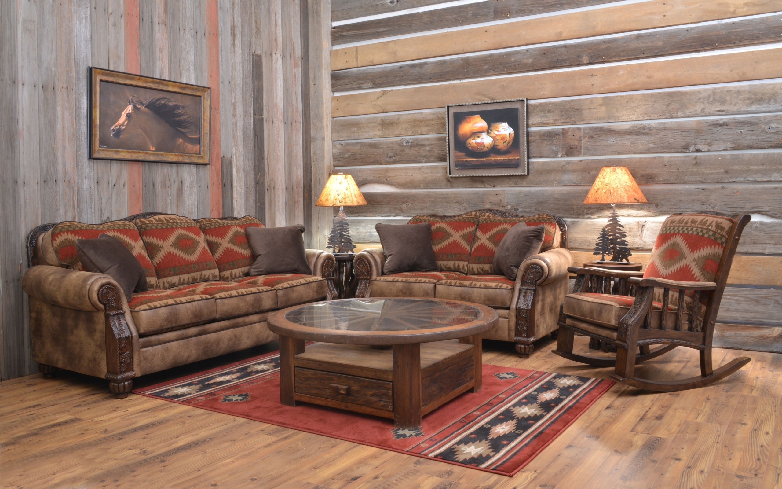 Rustic Lodge Living Room Furniture with Warm Accents