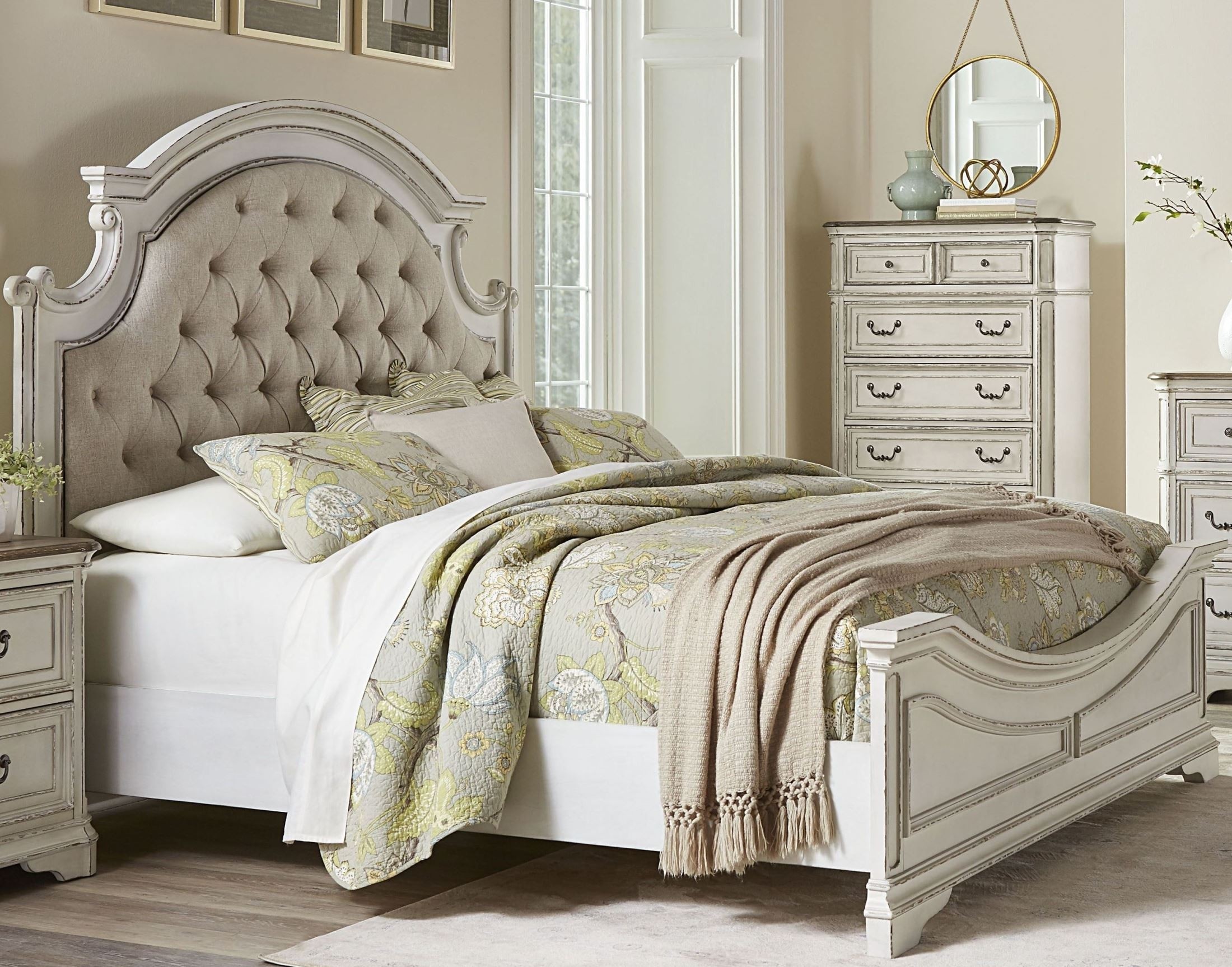 Stevenson manor distressed white king upholstered panel