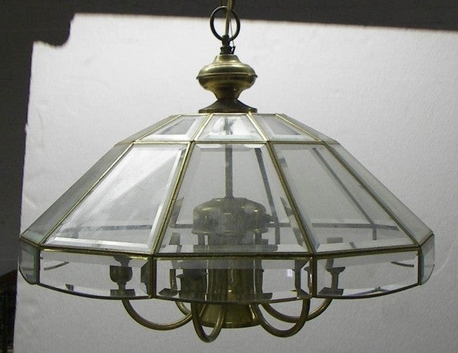 48 mid 20th c brass beveled glass chandelier lot 48