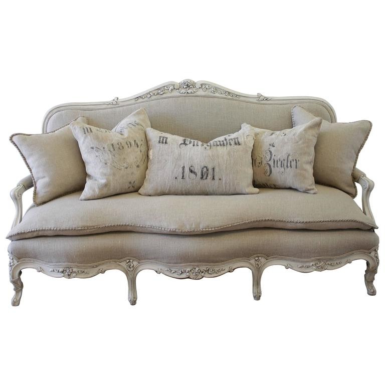 Antique French Louis XV Style Beige Sofa