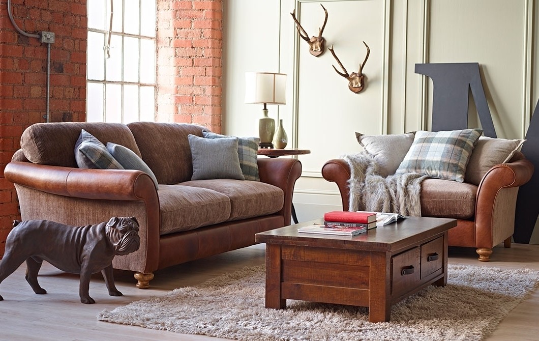 Cozy Country Style Leather and Fabric Sofas