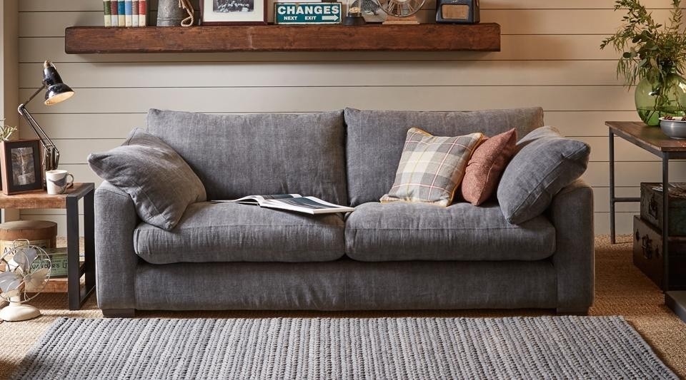 Cozy Gray Country Style Sofa in Rustic Living Room