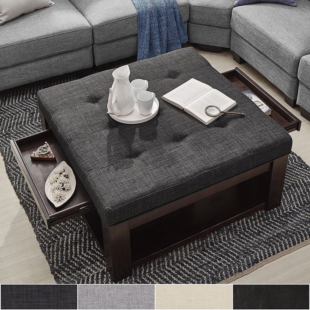 Modern grey upholstered ottoman coffee table