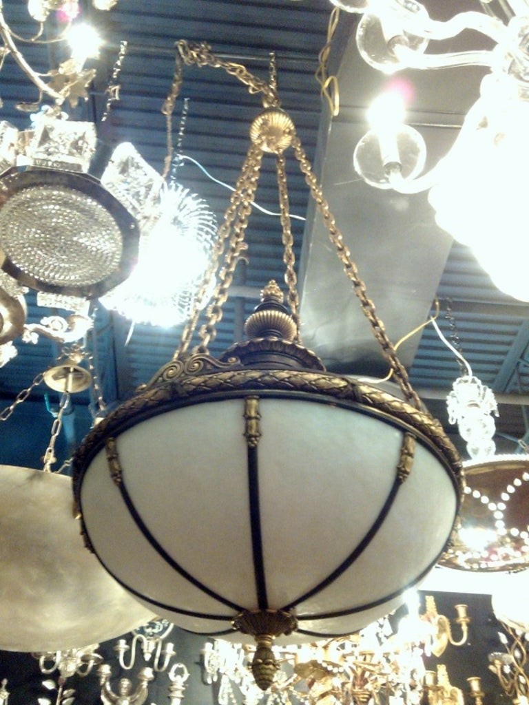 Set of three large leaded glass caldwell chandeliers for