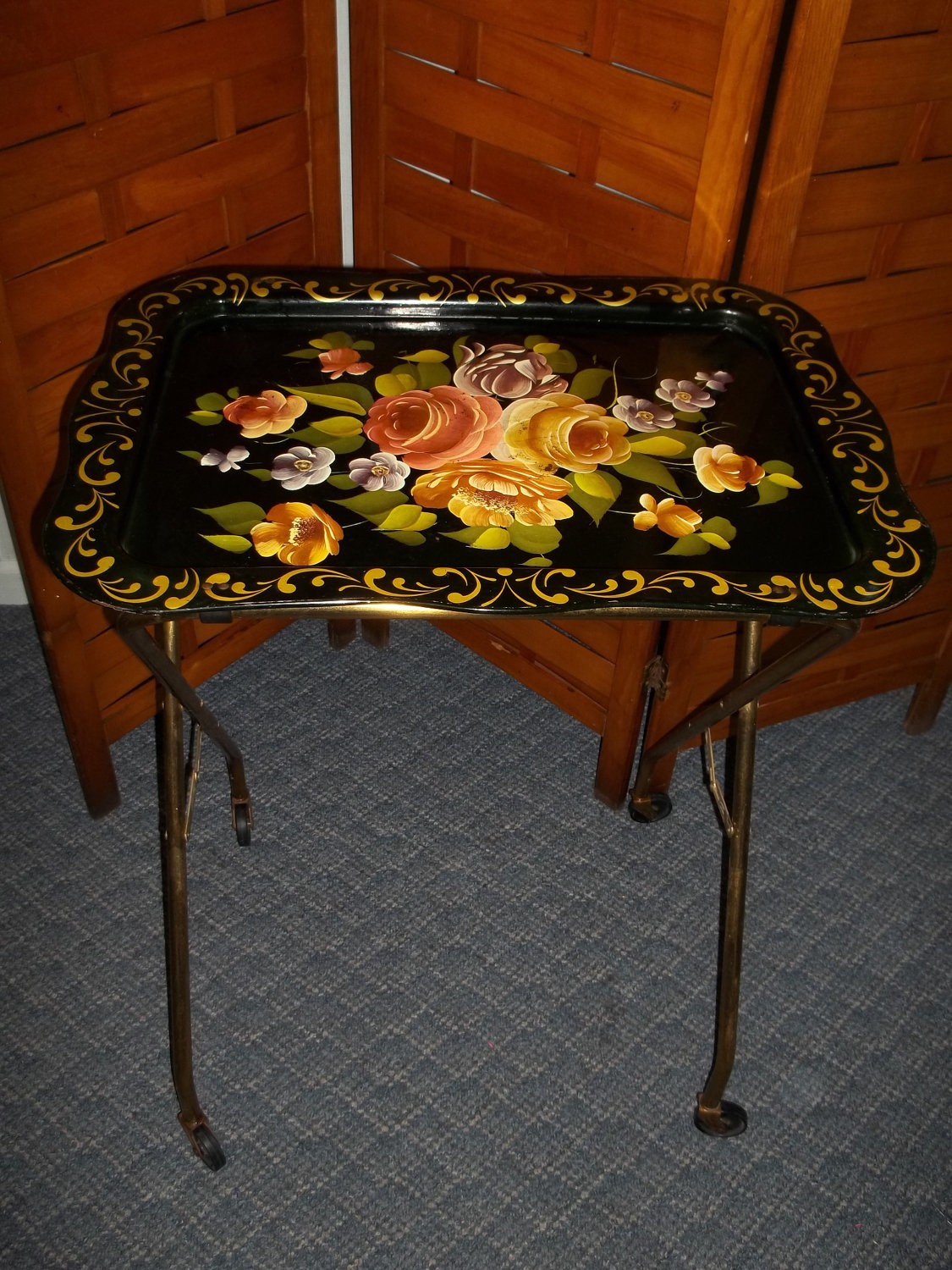 Vintage black tv tray on wheels 1