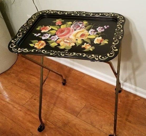 Vintage original authentic tv tray table with wheels by