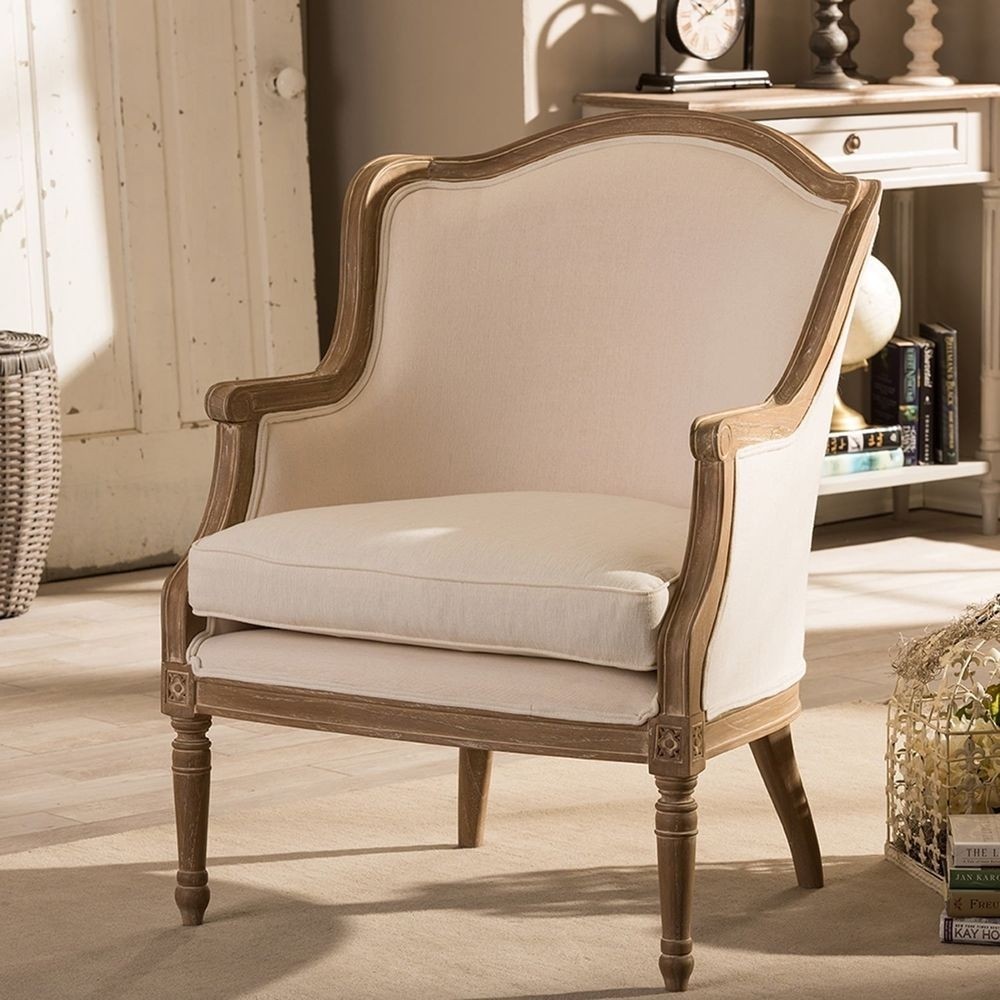 Elegant beige traditional french country accent chair