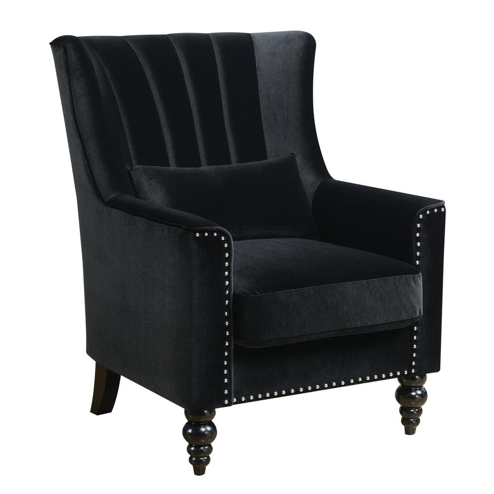 Elegant Black Velvet Accent Chair with Nailhead Trim